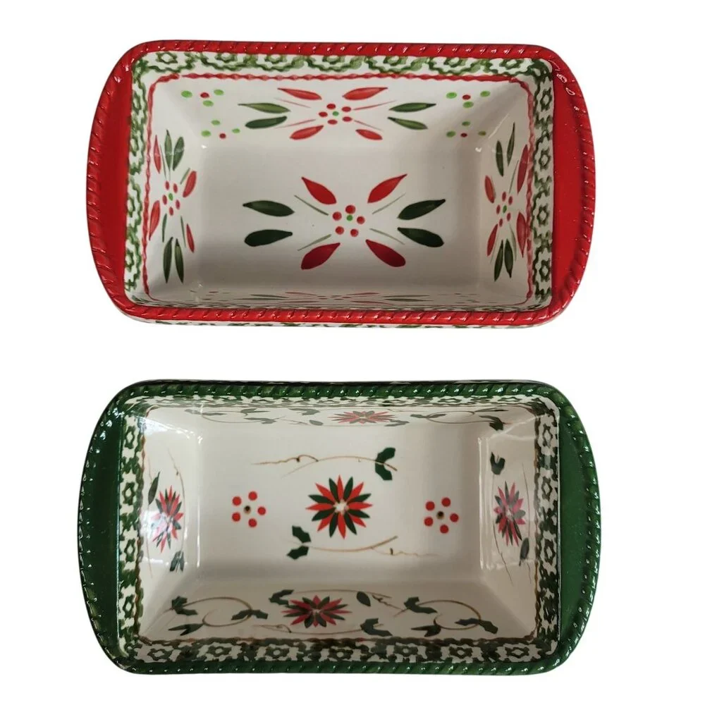 Temptations by Tara Holiday Christmas Mini Loaf Pan Lot of 2 Baking 12oz Lid